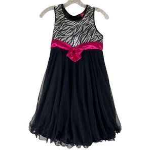 5/$15 Pinky Black Pink Zebra Sequins Bow Sleeveless Tulle Dress 14